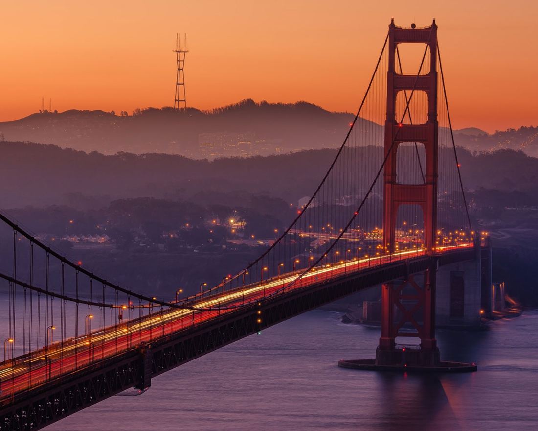 The Golden Gate Bridge at sunset